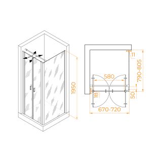 Душевой уголок RGW PA-144B (PA-104B+Z-050-2B+O-104B) 060814478-014 70x80см чёрный